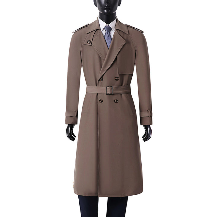 Men's Classic Double-Breasted Trench Coat made of lightweight Wool Blend with Shawl Collar and Epaulettes Mune Fashion