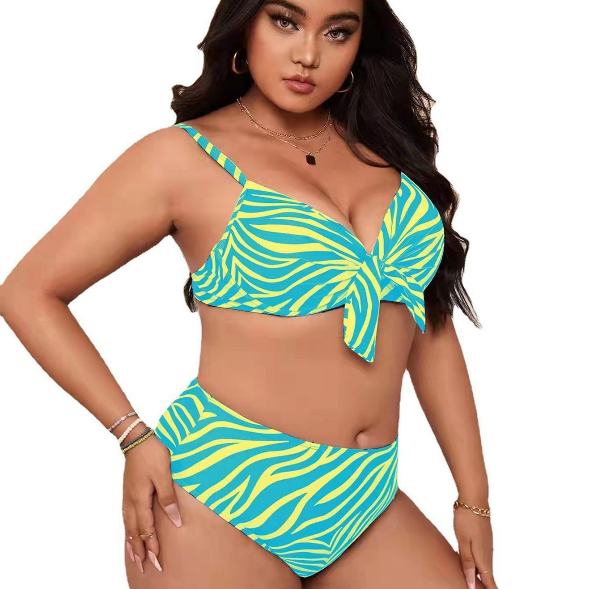 Women's bikini set with fashionable zebra pattern and adjustable knot Mune Fashion