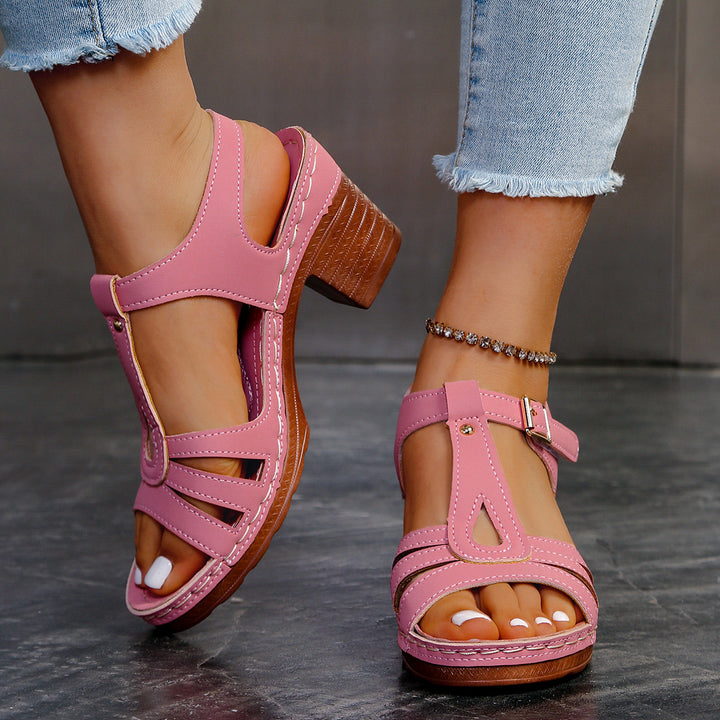 Damen Sandalette mit Cut-Out-Riemen, gepolstertem Komfortfußbett und mittelhohem Blockabsatz Mune Fashion
