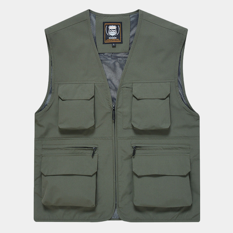 Men's Multifunctional Utility Vest with Mesh Lining and Multiple Front Pockets Mune Fashion
