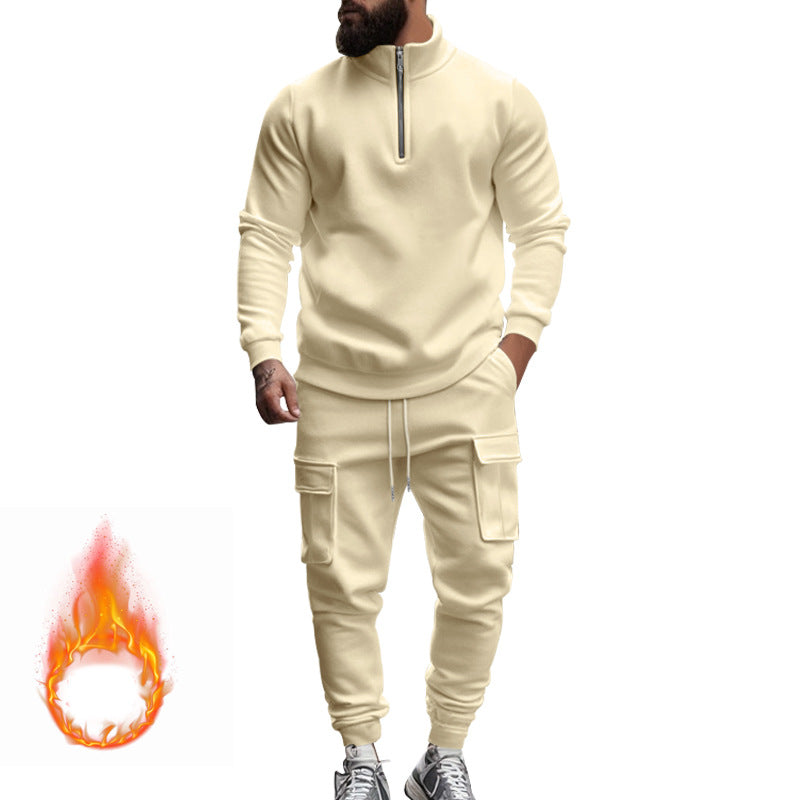 Men's nan sportives Cargo jogging set with half-zip stand collar, warming fleece lining and spacious flap pockets Mune Fashion
