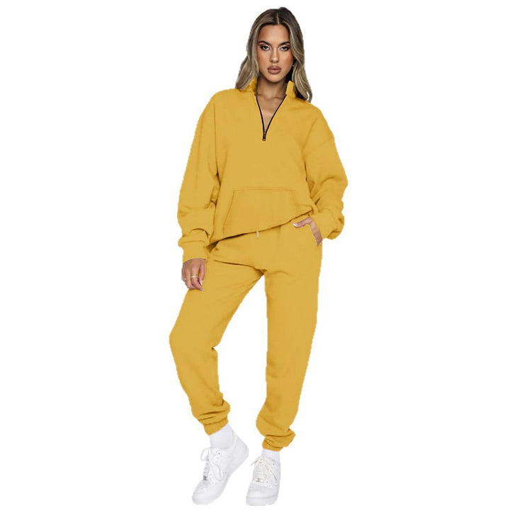 Women's French Terry Relax Loungewear Set with half zip, kangaroo pocket and fitted, tapered joggers Mune Fashion