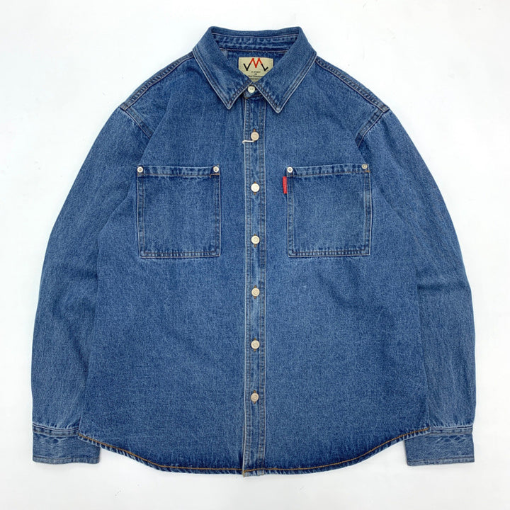 Men's Relaxed Denim Shirt Jacket with Patch Chest Pockets and Rounded Hem Mune Fashion