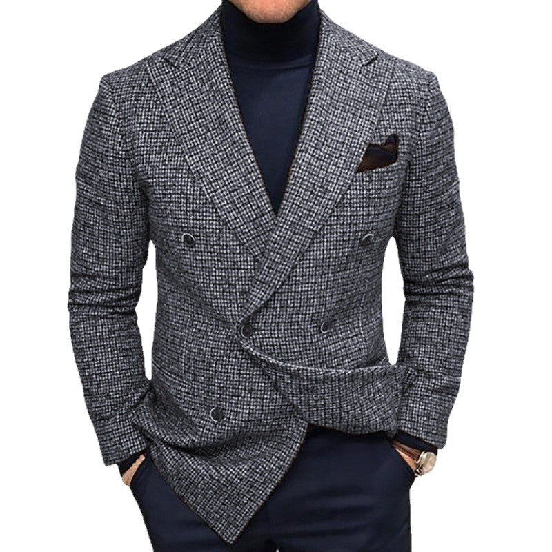 Men's double-breasted structured blazer with slim silhouette and patch chest pocket Mune Fashion