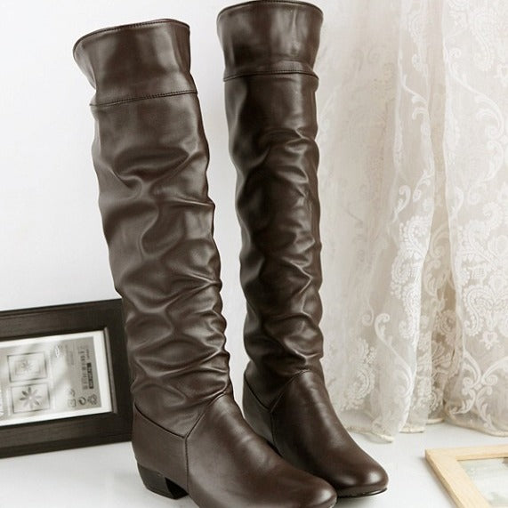 Women's knee-high slouch boots with fold and flat heel Mune Fashion