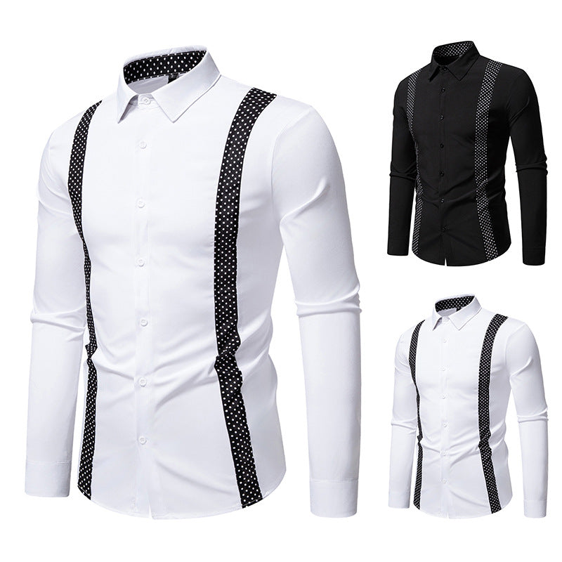 Men's Fitted Shirt with Contrasting Polka Dot Side Inserts and Kent Collar Mune Fashion