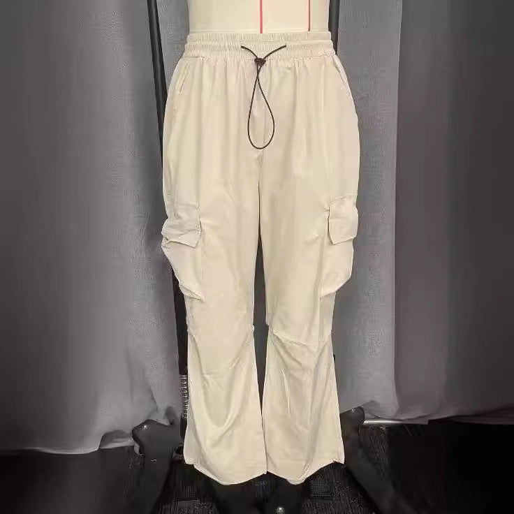 Women's loose cargo pants with wide legs, elastic waistband, and multifunctional side pockets Mune Fashion