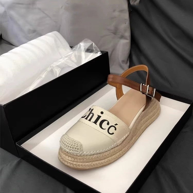 Ladies espadrille slingback with braided platform sole and logo detail Mune Fashion