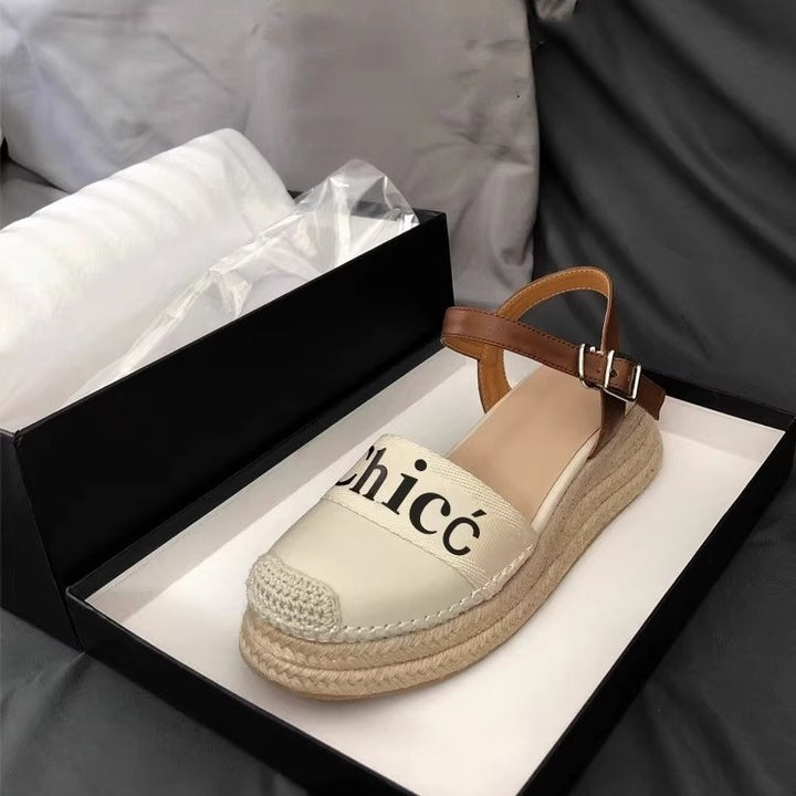 Ladies espadrille slingback with braided platform sole and logo detail Mune Fashion
