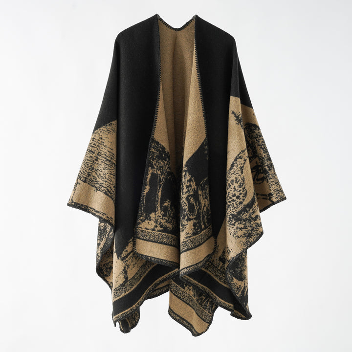 Ladies Jacquard wool blend wrap with open kimono fall and soft touch Mune Fashion