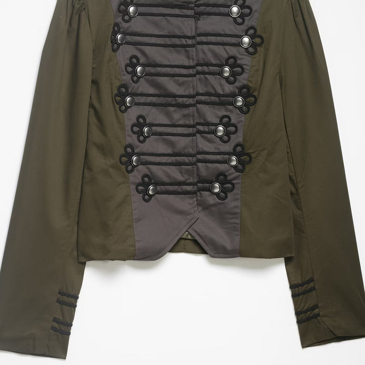 Women Military-Inspired Short Jacket with Decorative Cords, Stand-Up Collar and Epaulettes Mune Fashion