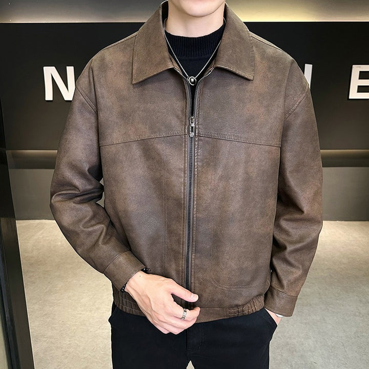 Men's Oversized Velour-Look Transitional Blouson with Shirt Collar, Zipper & Elastic Hem