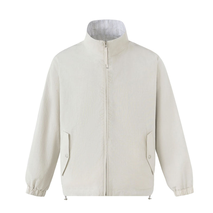 Unisex Short Cut Structured Boxy Blouson Jacket with High Stand Collar and Snap Flap Pockets Mune Fashion