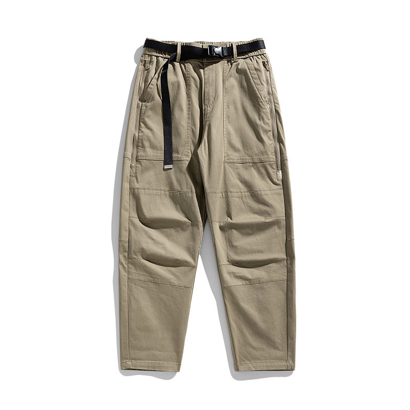 Men's Tapered Utility Cargo Pants with Integrated Web Belt, Knee Panels and Zipper Pockets Mune Fashion