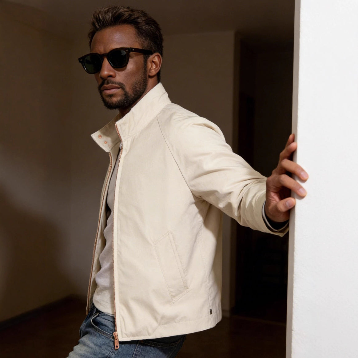Men's short jacket in blouson style with cord collar and metal zip Mune Fashion