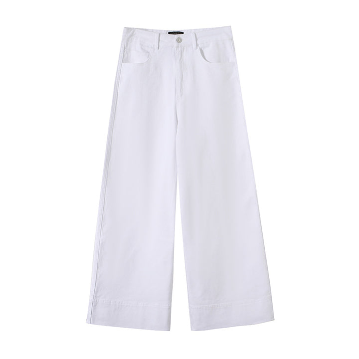 Women's wide high-waisted palazzo pants made of cotton blend with folded hem Mune Fashion