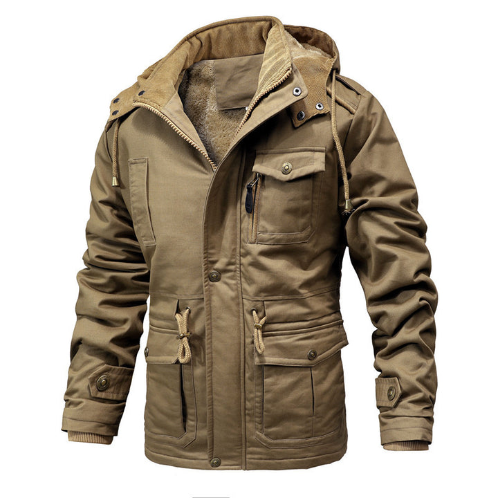 Men's Quilted Canvas Parka with Hood, Versatile Pockets and Drawstring