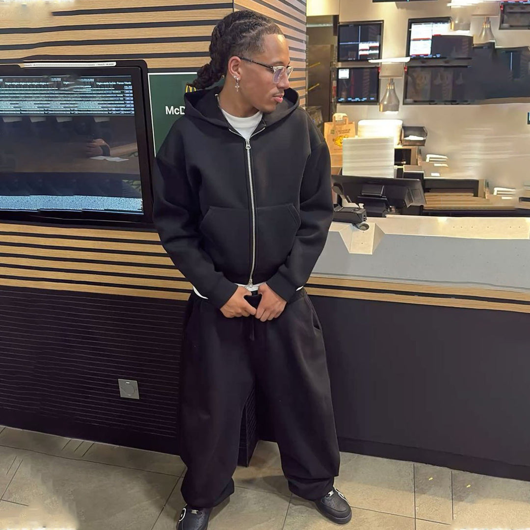 Men's nan Oversize Zip Hoodie and Relaxed Sweatpants Set Mune Fashion