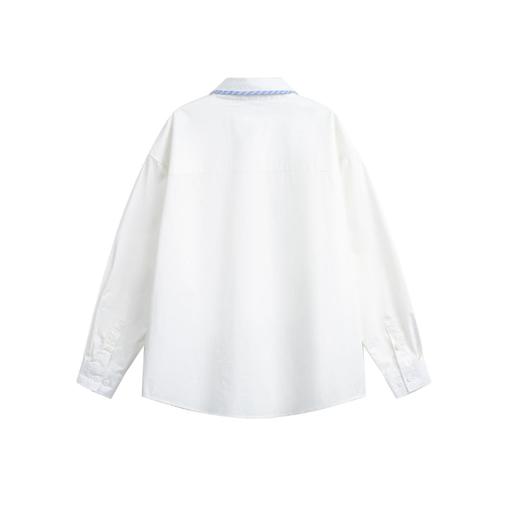 Unisex Oversized Shirt Jacket with striped piping at the collar and continuous button placket Mune Fashion