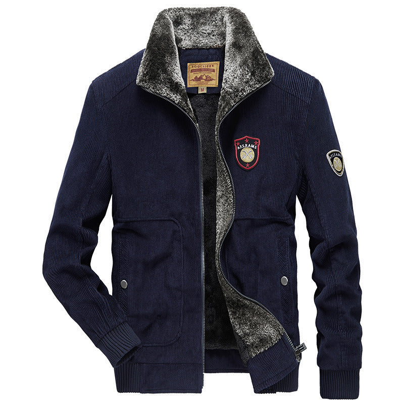 Men's corduroy cardigan with warm teddy fleece lining and badge details Mune Fashion