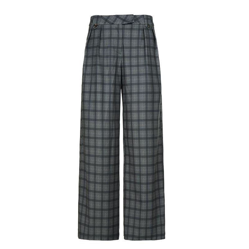 Women's Wide Checked High-Waist Culotte Pants with Pleats Mune Fashion
