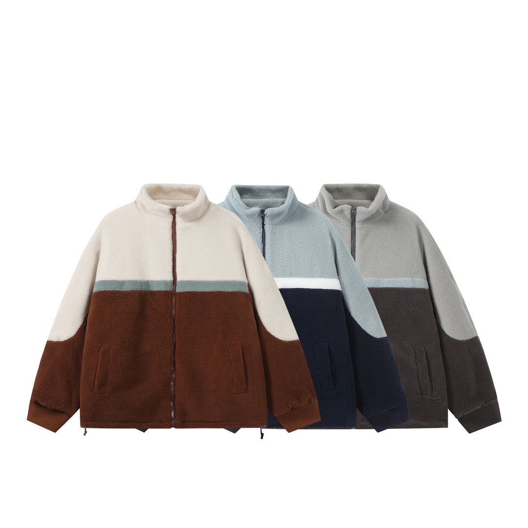 Unisex Oversized Sherpa-Fleece Jacket with Stand Collar and Front Zip Mune Fashion