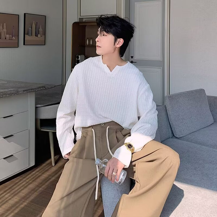 Men's Casual Knit Top with V-Neck Mune Fashion