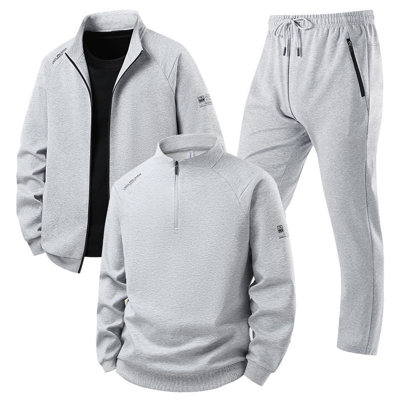 Men's Three-Piece Thermal Training Set with Half-Zip Pullover, Zip Jacket, and Jogging Pants Mune Fashion