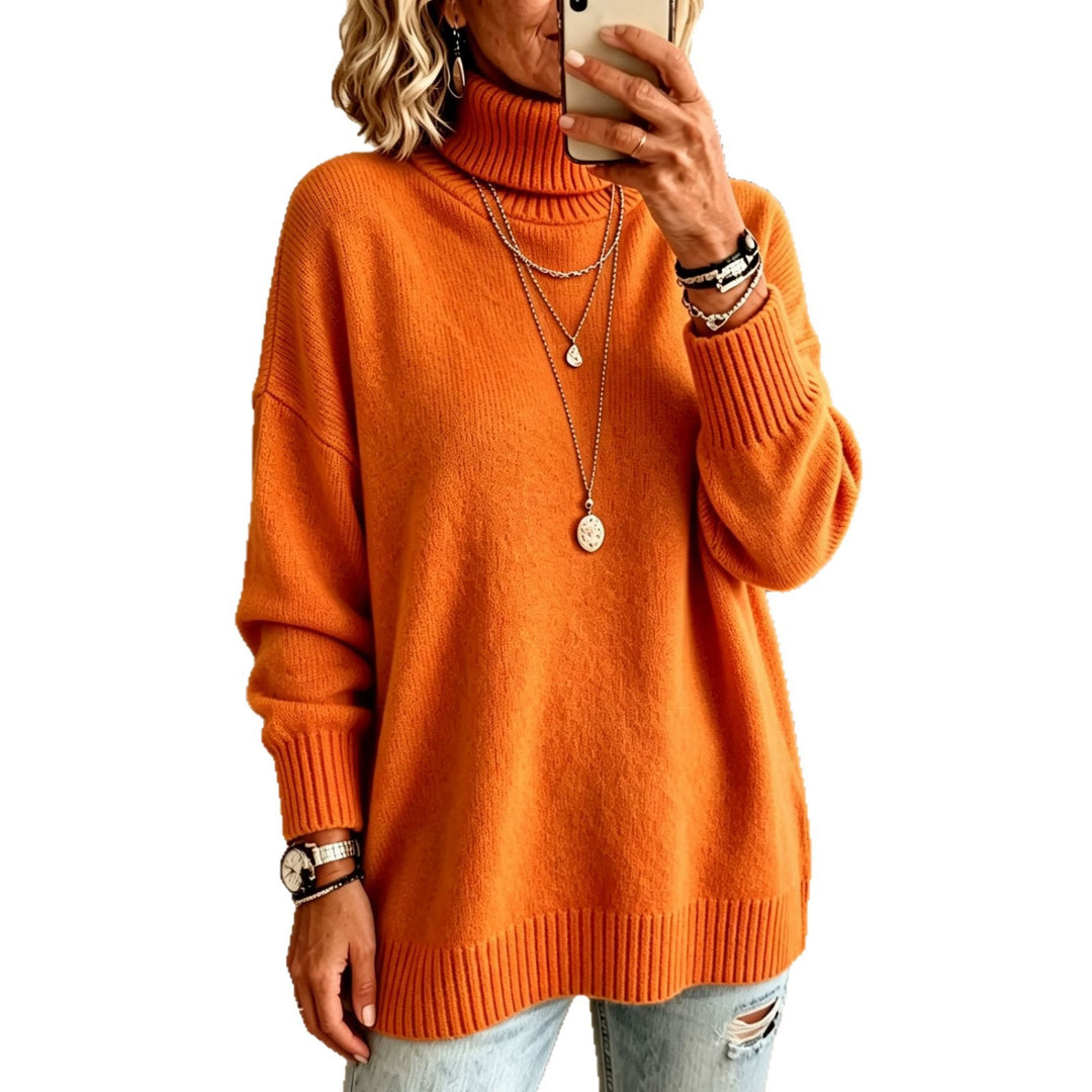 Women's Oversize Rollneck Sweater made of fine knit with ribbed cuffs and dropped shoulders Mune Fashion