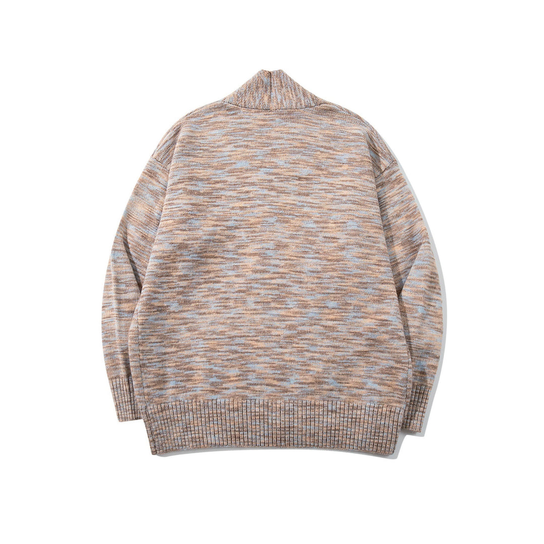 Women Oversize Knit Cardigan with Deep V-Neck, Button Placket at Hem and Melange Structure Mune Fashion