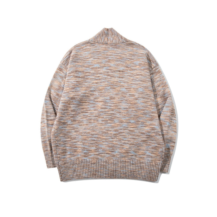 Women Oversize Knit Cardigan with Deep V-Neck, Button Placket at Hem and Melange Structure Mune Fashion
