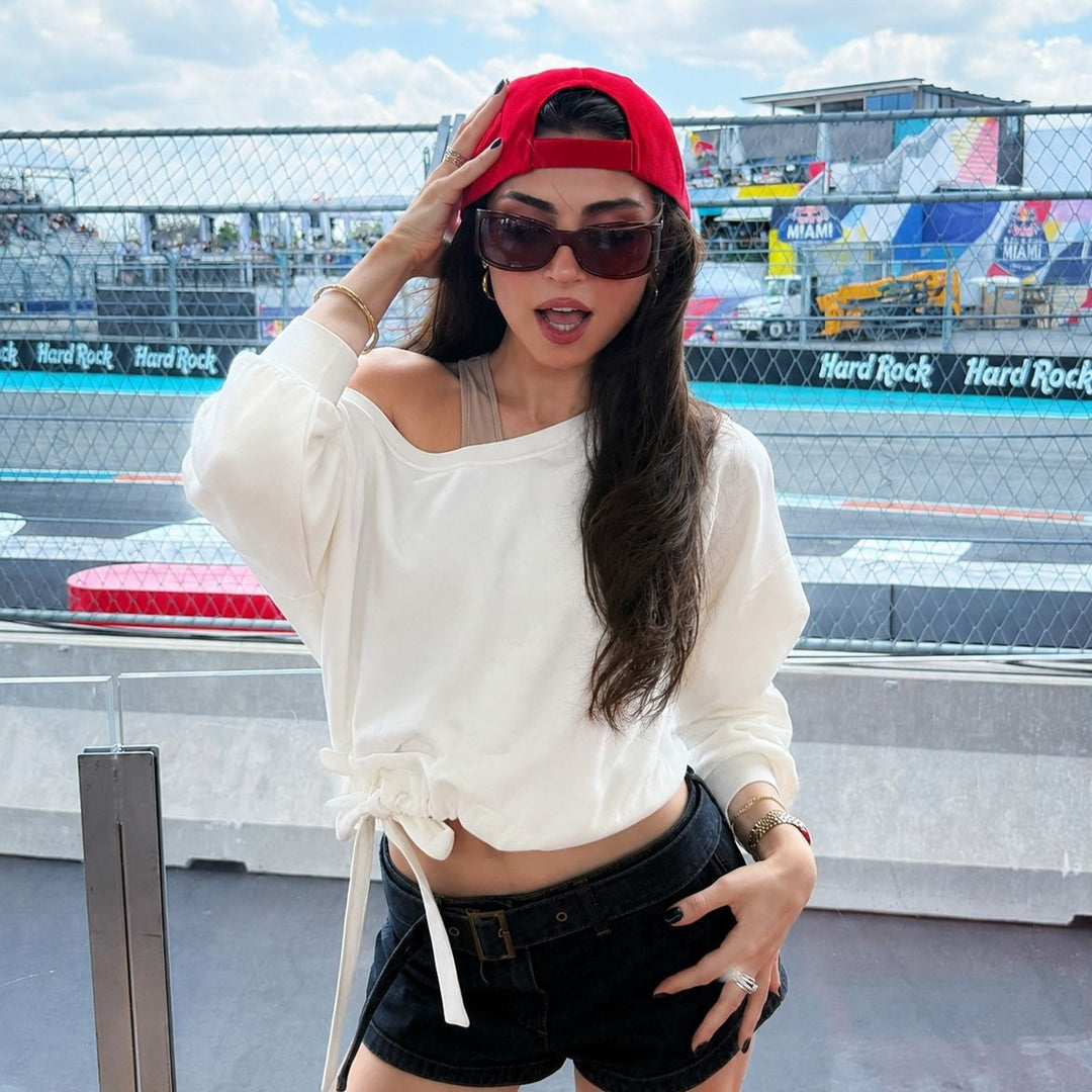 Women's off-shoulder sweatshirt with knot belt and oversized fit Mune Fashion