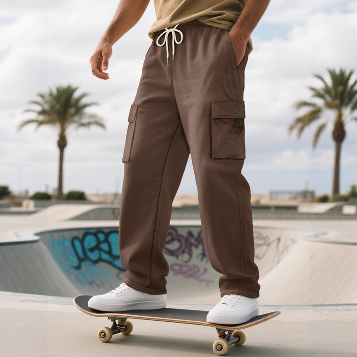 Men's Relaxed-Fit Cargo Jogging Pants with Elastic Waistband, Patch Pocket & Drawstring