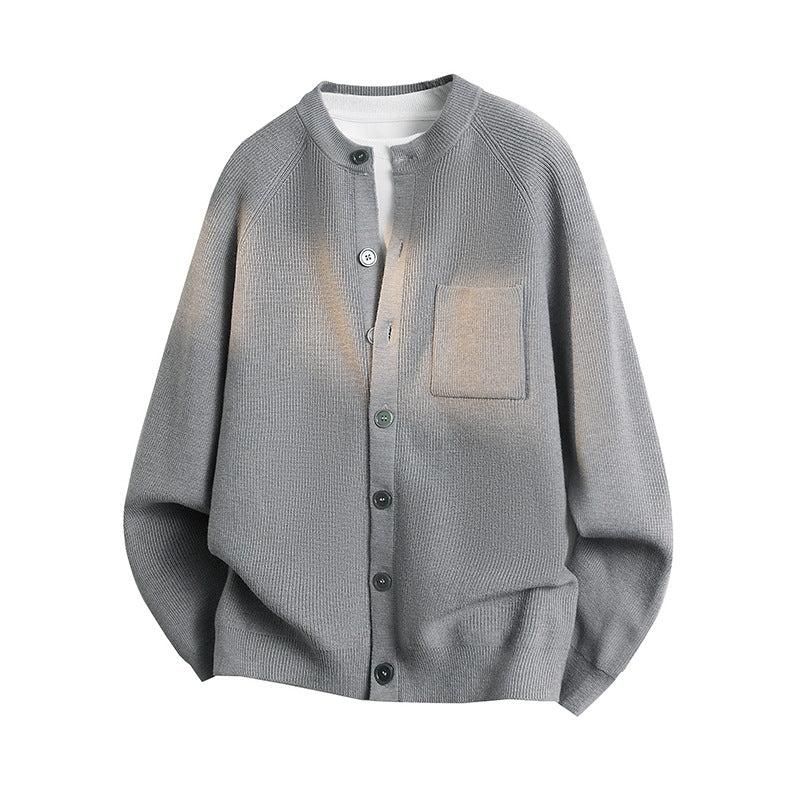 Unisex Light Fine Knit Cardigan with Round Neck, Chest Pocket and Raglan Sleeves Mune Fashion