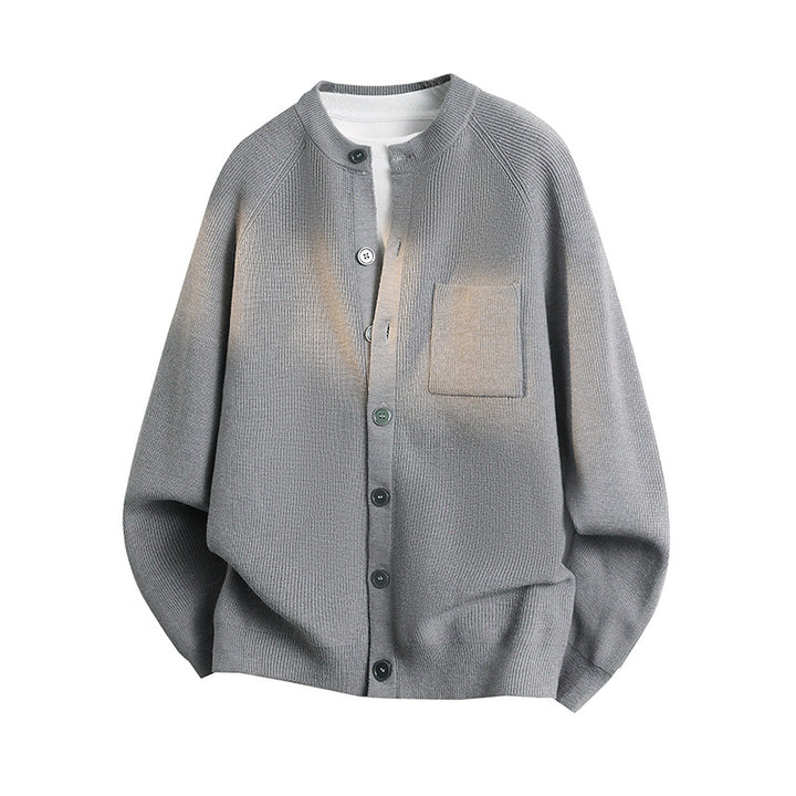 Unisex Light Fine Knit Cardigan with Round Neck, Chest Pocket and Raglan Sleeves Mune Fashion