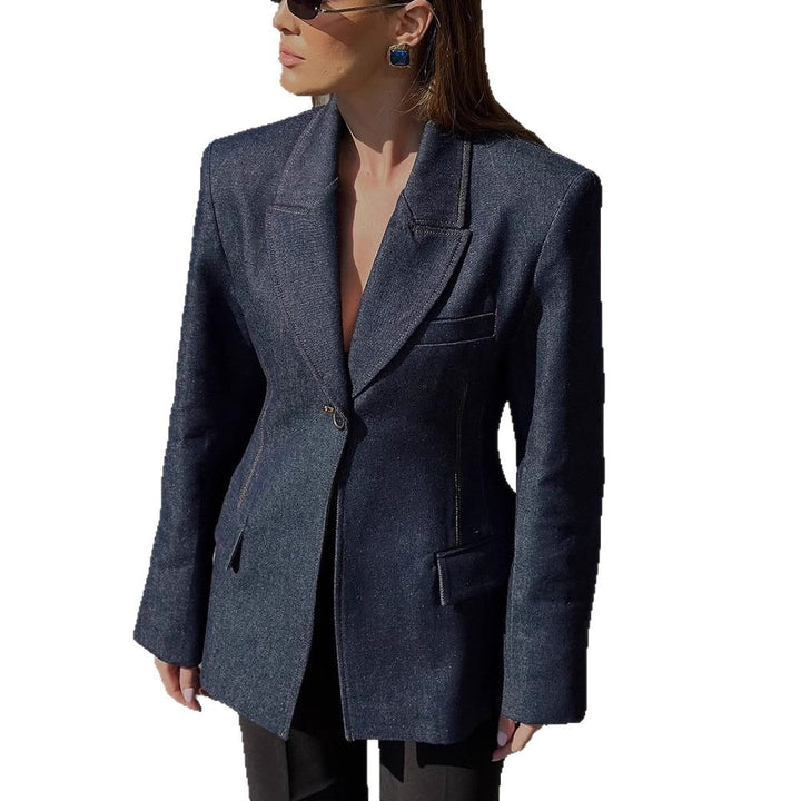 Women tailored jeans blazer with curved lapel Mune Fashion