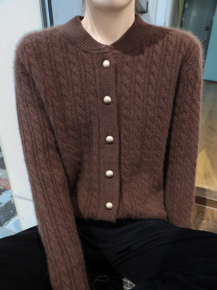 Women's Lightweight Cable Knit Cardigan in Mohair Look with Decorative Pearl Buttons Mune Fashion
