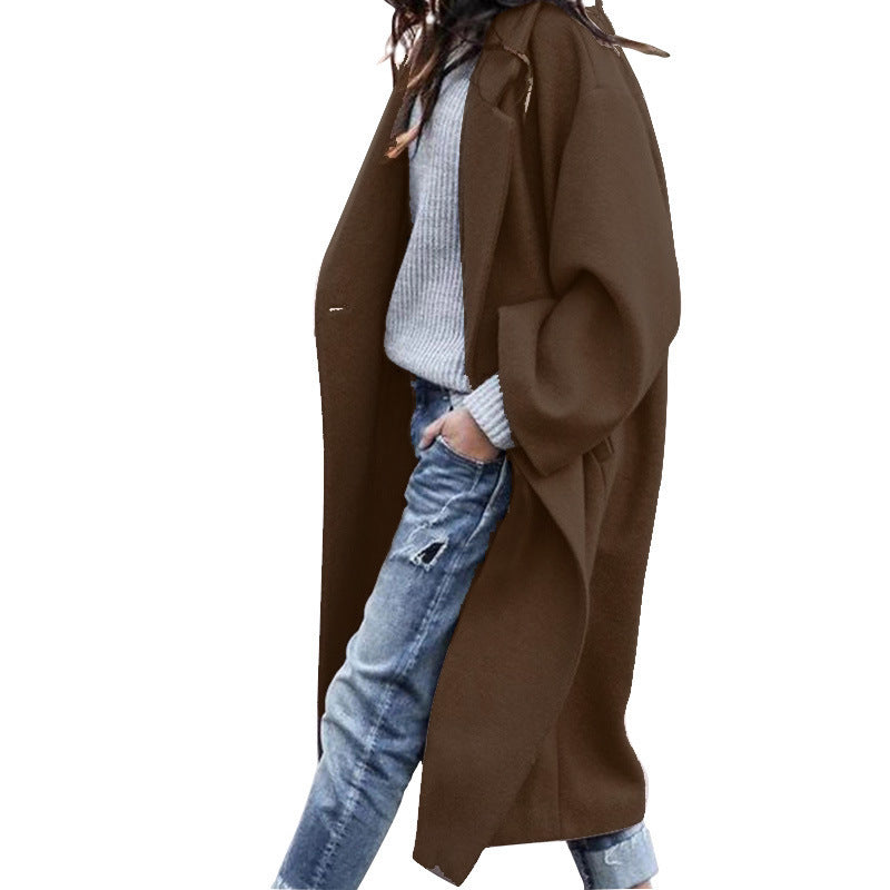 Women's Oversized Wool Coat with Dropped Shoulder, Open Front and Side Pockets Mune Fashion