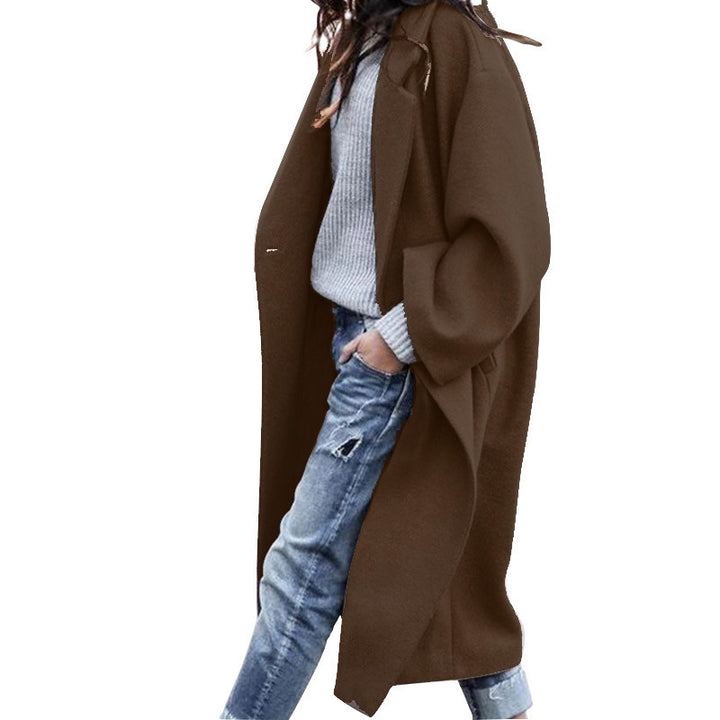 Women's Oversized Wool Coat with Dropped Shoulder, Open Front and Side Pockets Mune Fashion
