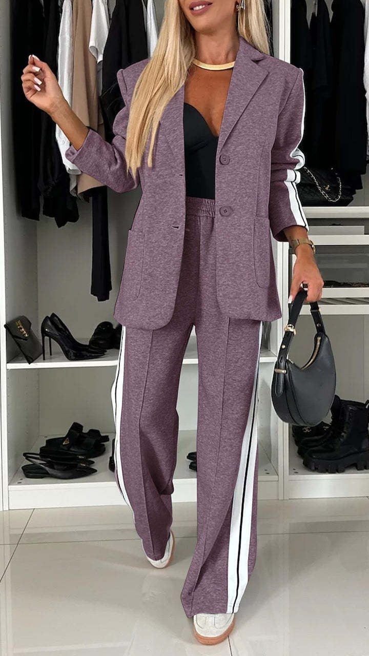 Women sporty-elegant jersey tailoring set with long blazer and wide track pant Mune Fashion