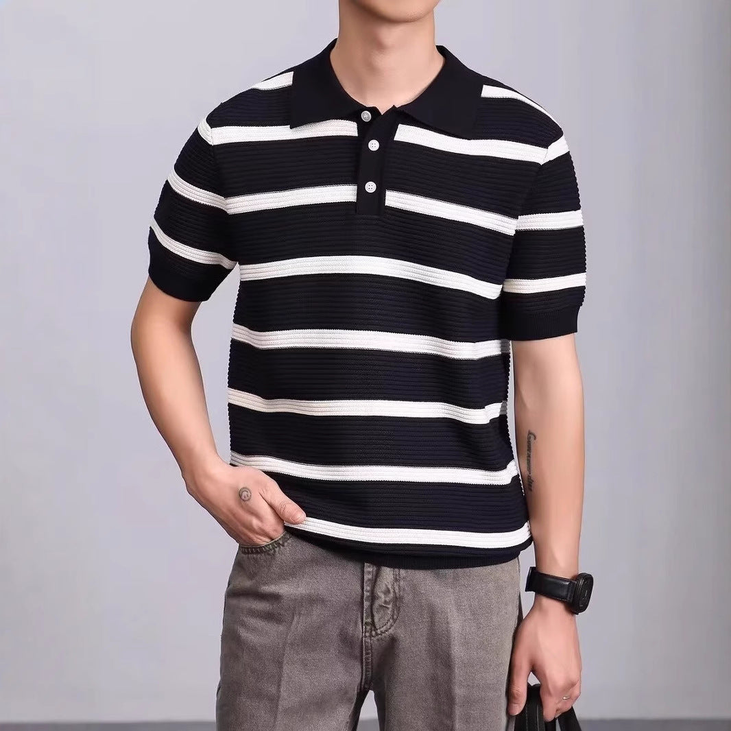 Men's Fashion Short Sleeve Polo Shirt with Knitted Pattern Mune Fashion