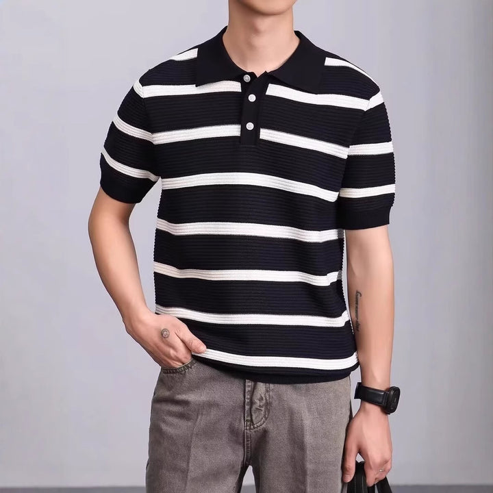 Men's Fashion Short Sleeve Polo Shirt with Knitted Pattern Mune Fashion