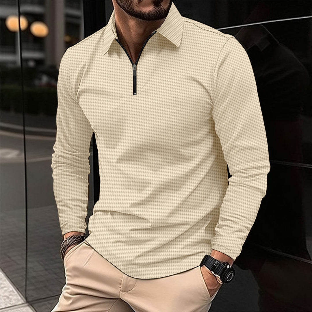 Men's long-sleeve half-zip shirt with shirt collar, fine structure and elastic cotton blend Mune Fashion