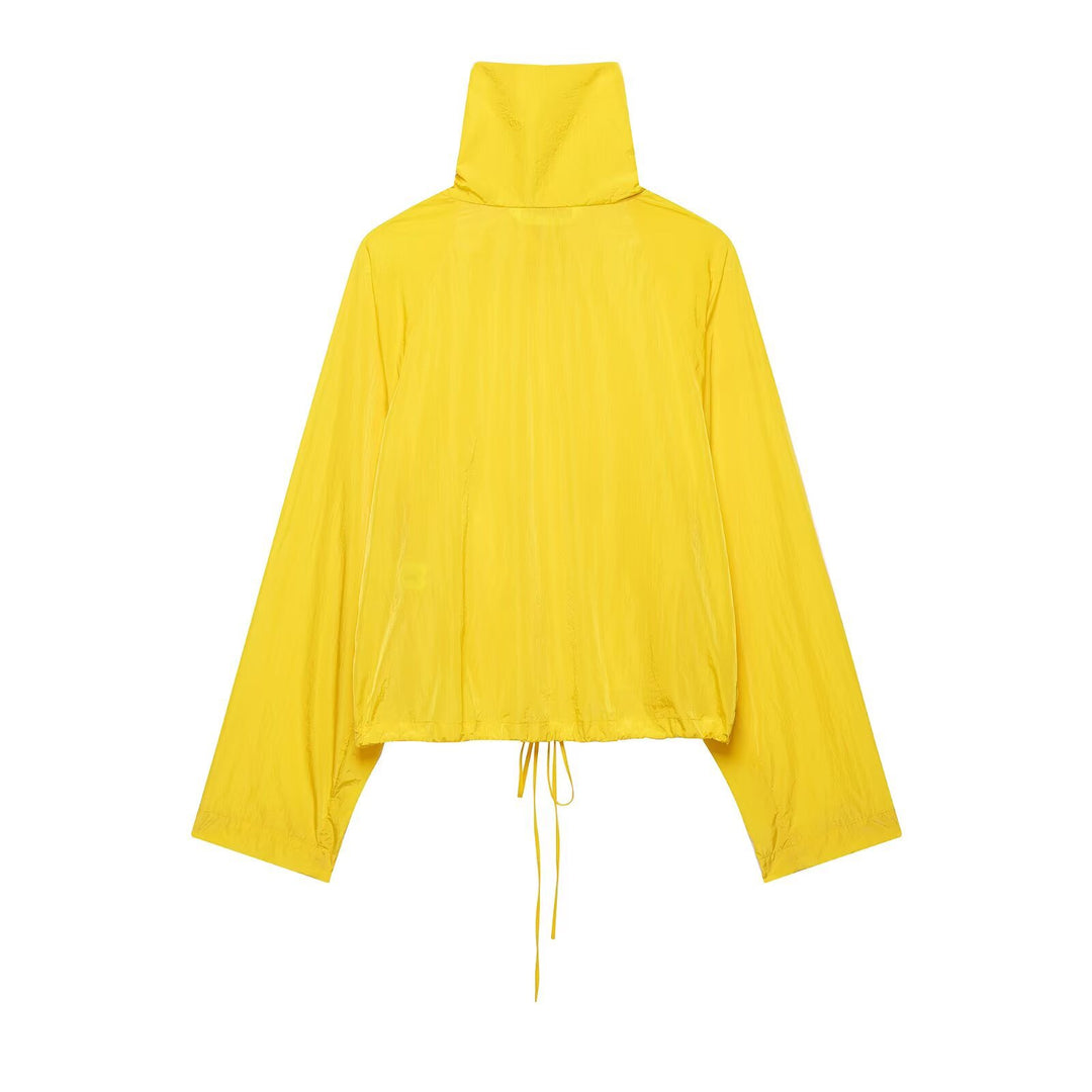 Women Short Tech-Shell Blouson in Oversize-Look with High Stand-Up Collar and Drawstring