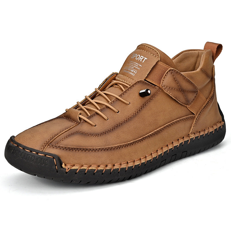 Men's leather imitation casual sneaker with Velcro strap, moccasin seam & profiled rubber sole Mune Fashion