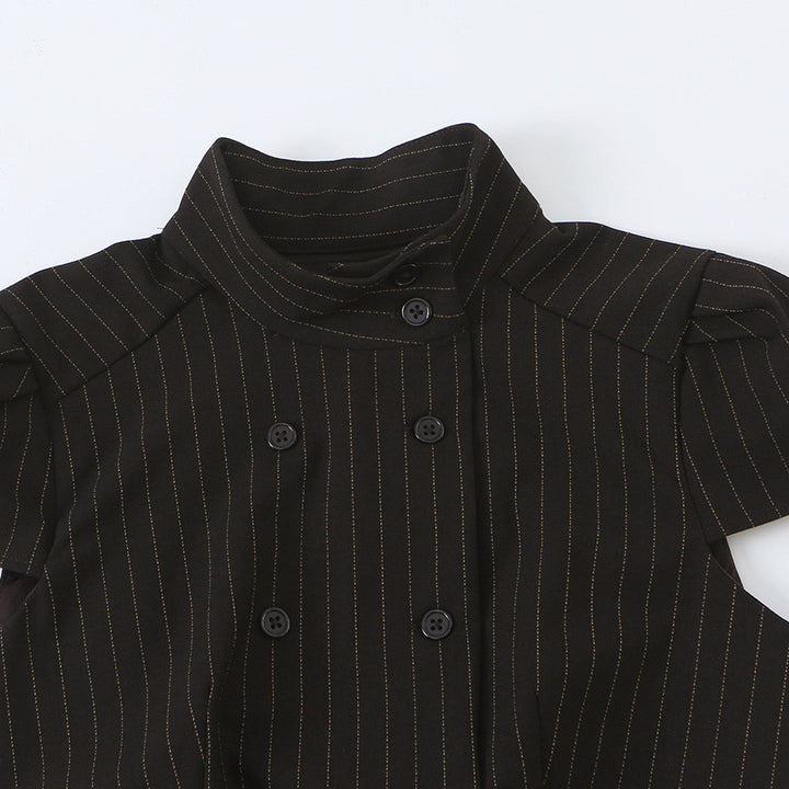 Women Tailored Short Sleeve Waistcoat with Pinstripes and Double Button Placket Mune Fashion