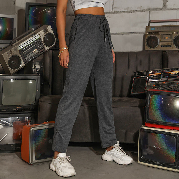 Women's Casual High-Waist Relaxed Pants with Wide Leg, Elastic Waistband and Drawstring Mune Fashion