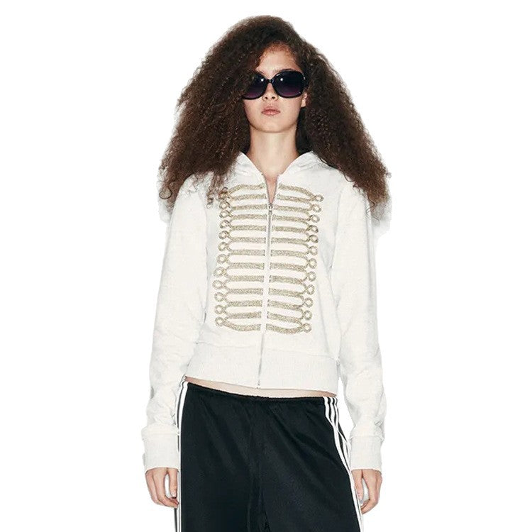 Women's cropped hoodie sweatshirt with gold parade ribbon embroidery Mune Fashion