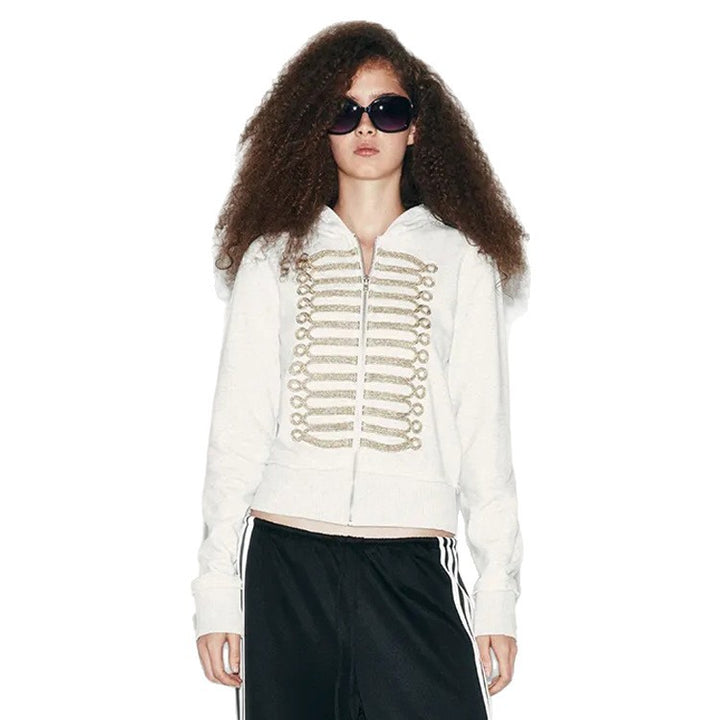 Women's cropped hoodie sweatshirt with gold parade ribbon embroidery Mune Fashion