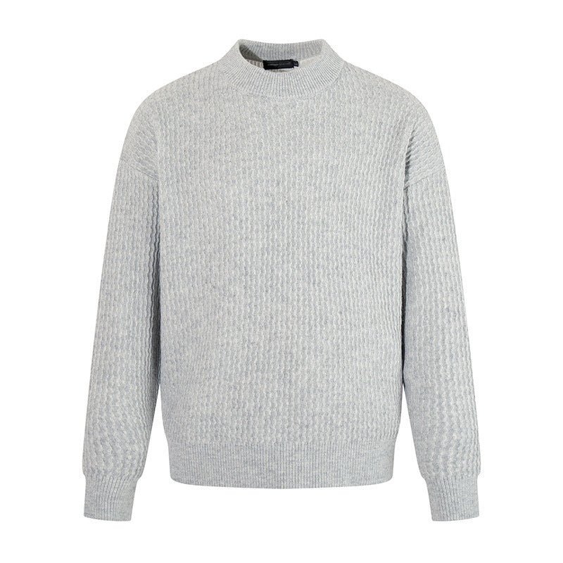 Men's fine knit pullover with structured knit and narrow stand-up collar Mune Fashion